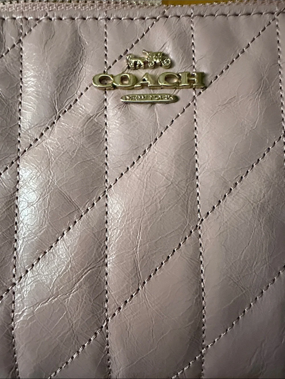Coach Quilted Wristlet in Light Pink with Gold Hardware